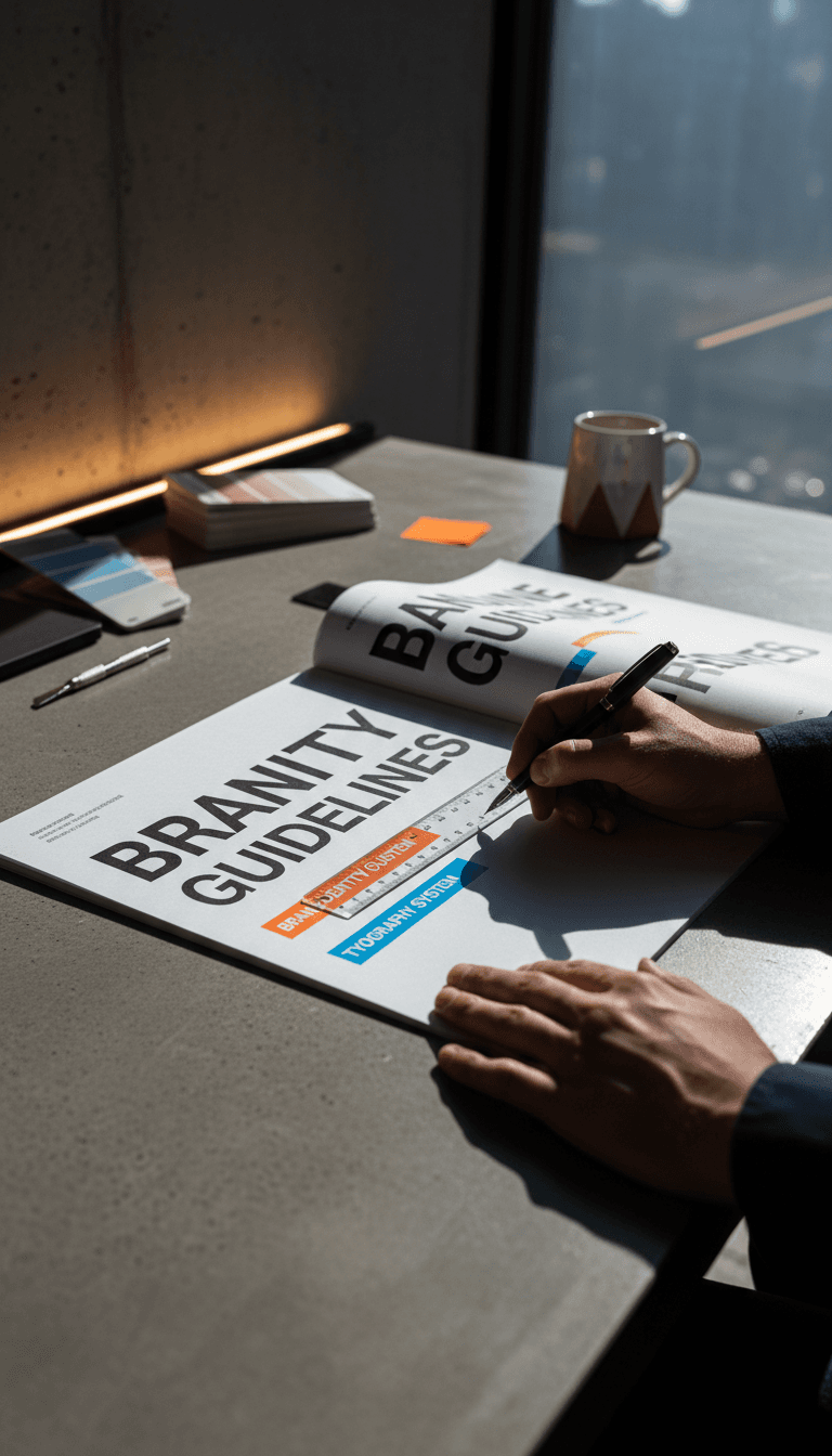 Designer working on brand identity materials at a Toronto creative studio