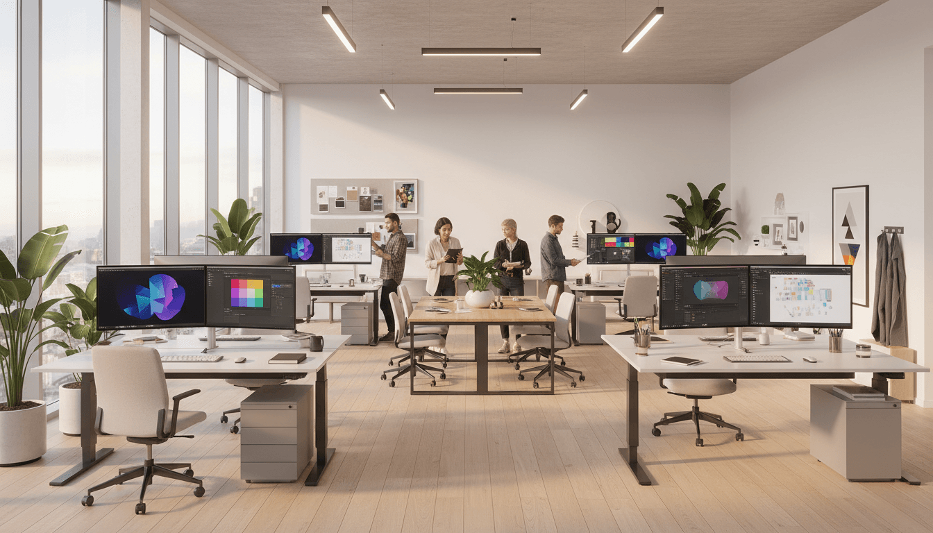 Creative professionals collaborating on a branding project in a modern Toronto studio