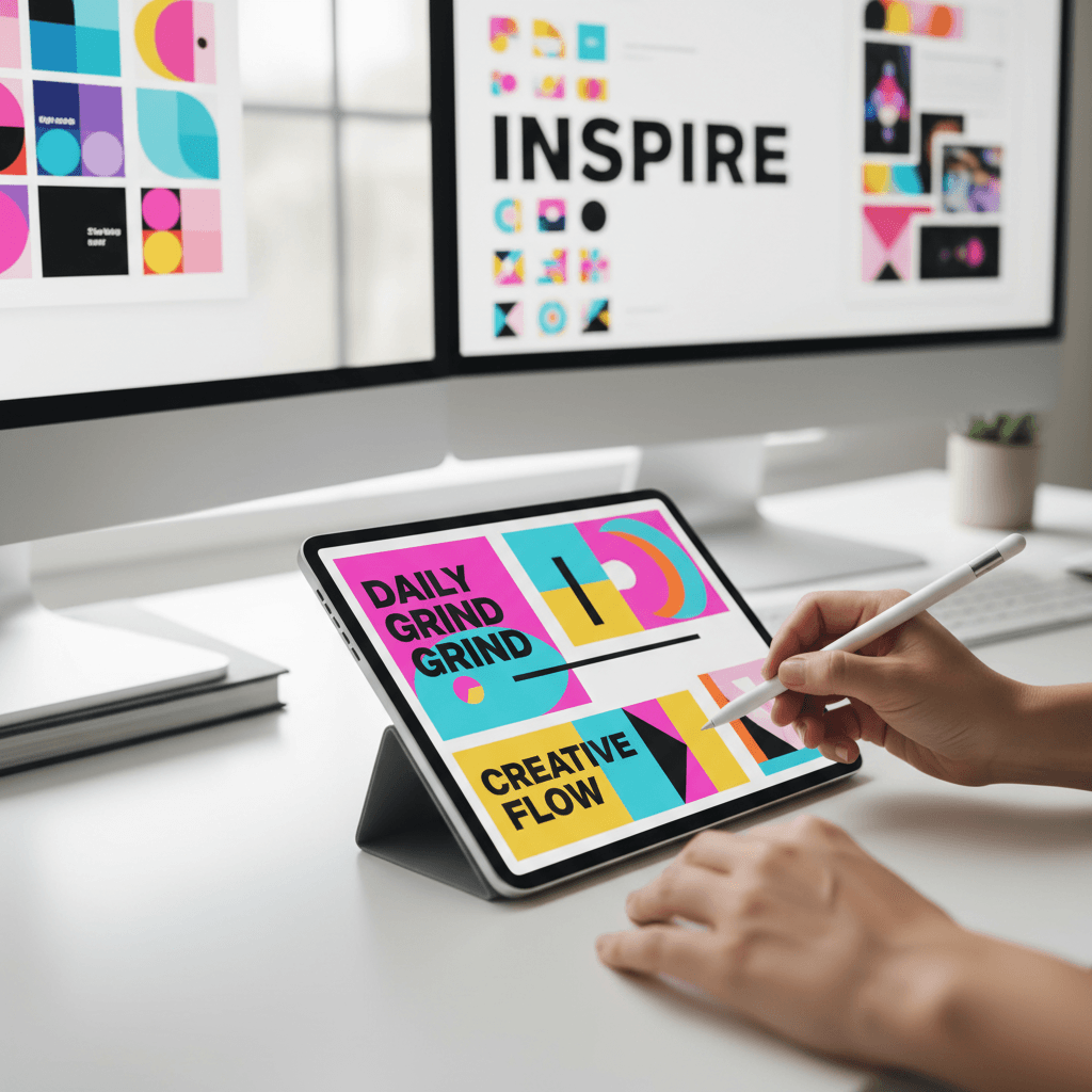 Creative director reviewing social media content strategy on tablet at workspace